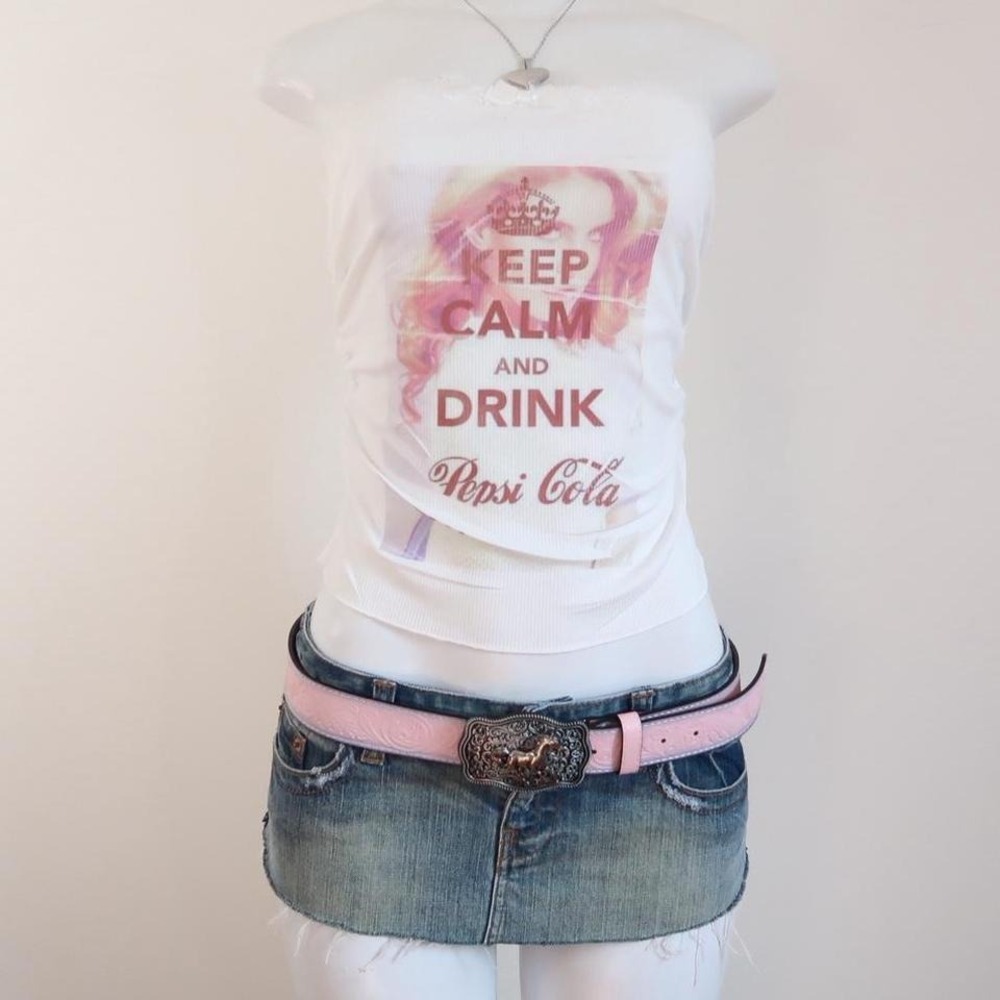 y2k tube top pepsi keep calm graphic white bandeau